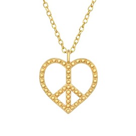 Pierced Owl 925 Sterling Silver Peace Sign Heart Pendant Necklace (Gold Plated)