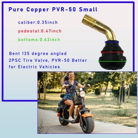 2 PCS Valve Stem Bent 135 Degree Angled, Snap-in Tubeless Tire Valve Stem Brass Stems with Rubber Base, Universal Tire Rim Replacement for Motorcycle Scooter ATV (PVR50)