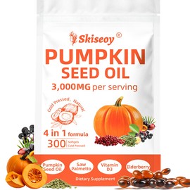 Pumpkin Seed Oil with Saw Palmetto, 300 Softgels | 4 in 1 Vitamin D3 & Elderberry, 3000mg Cold Pressed & Pure Virgin Oil | Supports Hair, Urinary, Bladder & Prostate Health, Immune | Vegan, Non-GMO