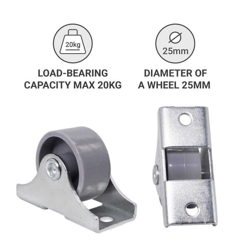 SKIR'CO Pack of 4 Small 25 mm Furniture Castors Grey