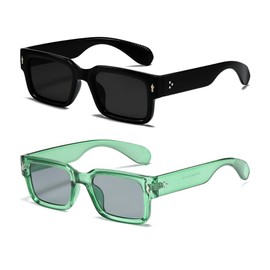 ZIMUSUN Square Frame Sunglasses for Women Men Trendy Chunky Rectangle Sun Glasses Black Shades(2 Pack (Black/Grey+transparent Green/Grey))