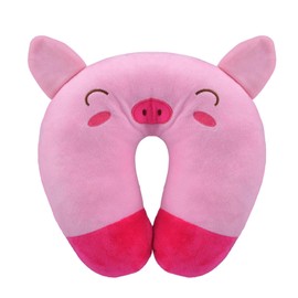 EKDJKK Travel Pillow for Kids, Cute Animal Neck Pillow Support U Shaped Cushion Plush Soft Rest Reading Pillow Sleeping Pillow for Airplane Train Car (Pink Pig)