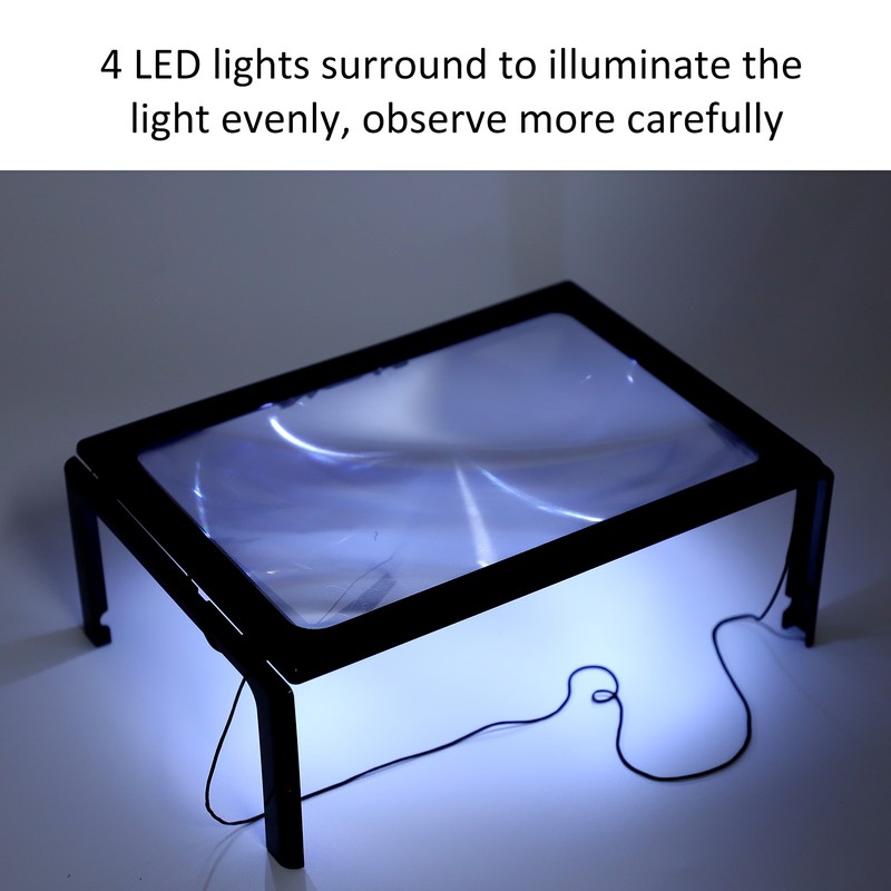 A4 Size Reading Magnifying Glass with LED Light and Stand