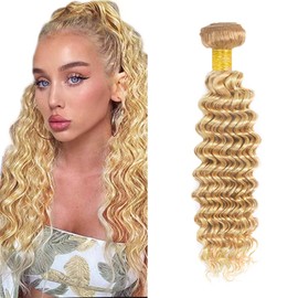 P27/613 Blonde Bundles Human Hair Deep Wave Bundles 12 Inch Honey Blonde Bundle Human Hair Extensions Unprocessed Virgin Remy Hair 1 Bundle 50 Gram Per Bundle