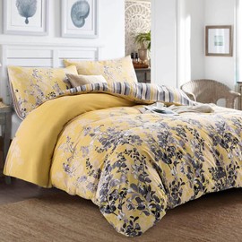 YORKSHIRE BEDDING Single Duvet Cover Set Soft Printed Bedding Set Brushed Microfiber Duvet Covers with Pillowcase (Ochre Blossom 135x200 CM)