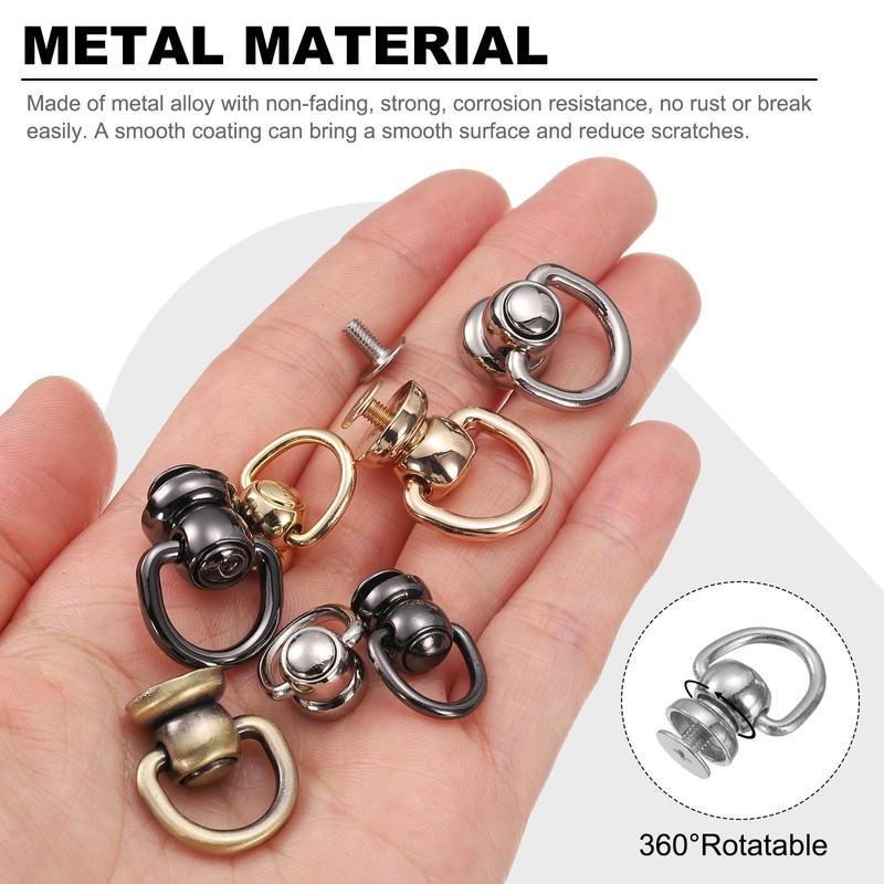 sourcing map Metal Ball Studs Rivets D Ring, 8 Pcs
