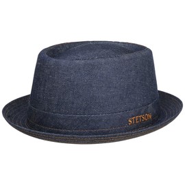 Stetson Danvick Denim Pork Pie Hat Summer Women Men Made in Italy, Denim-Dark Blue, XXL