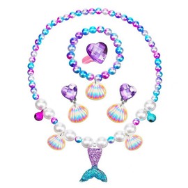 Funngy Girls Jewellery,5 PCS Mermaid Accessories Kids Jewellery Mermaid jewellery Sets Birthday Gift for Toddler Little Girl Play Mermaid Party Decorations Christmas Birthday Gift