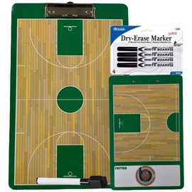 Check Ball Basketball Coach Board | Double-Sided Premium Dry Erase Clipboard with Full & Half Court (Green) & 5 Dry Erase Markers