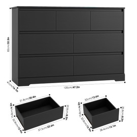 FACBOTALL Dresser for Bedroom, Modern White Dresser, Wood Chest of Drawers Nursery Dresser with Storage, 7 Drawer Double Dresser with Handle Free, Large Storage Dresser Organizer for Living Room,Black
