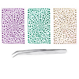 Doneace Mardi Gras Face Tattoos Gems Self Adhesive Face Jewels Festival Face Gems Stick on, Mardi Gras Rhinestone Stickers for Face, Eye, Makeup, Crafts, Rave Accessories for Women(Purple Gold Green)