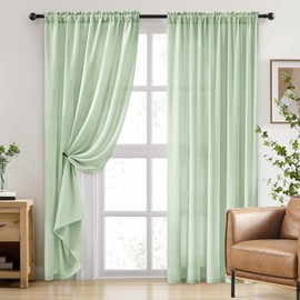 HOMEIDEAS Non See Through Privacy Sheer Curtains, Elegant Lightweight Semi Light Filtering Solid Color Long Window Drapes for Bedroom, Living Room, Sage Green, 52 x 84 Inches Long, 2 Panels Set