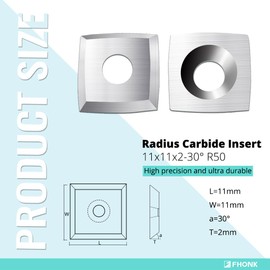 FHONK 11mm Arc-edge Square Carbide Inserts Cutters, for Woodturning Replacement Cutter Knives, Fits Spiral, Helical Planer Cutter, Wood Lathe Turning Tool, 10-Pack (11x11x2.0-30° R50)