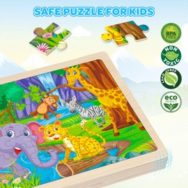 6 Packs Wooden Puzzles for Kids Ages 4-6, 60 Piece Wood Dinosaur Animals Jigsaw Puzzles for Toddlers Ages 3-5, Preschool Educational Learning Toys Gifts for 2 3 4 5 6 7 8 Boys Girls
