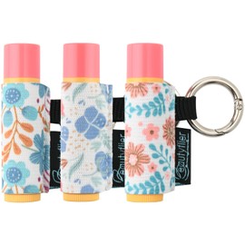 Beautyflier Cute Elastic Lip Balm Holder Keychain, Lipstick Sleeve Chapstick Sleeve Holder for Burts Bees Chapstick, Flowers, 3pcs