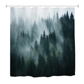 goodbath Forest Shower Curtain,Mysty Trees Shower Curtains Set 12 Hooks,Waterproof Fabric Bath Curtains for Bathroom,180 x 180 cm,Green