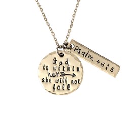 God Is Within Her She Will Not Fail Psalm 46:5 Bible Verse Necklace Scripture Necklace Hand Stamped Gold Filled Necklace Christian Jewelry