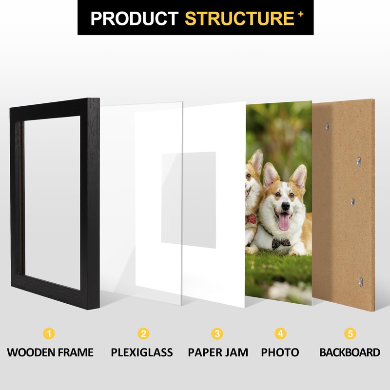 TOFOREVO 8x8 Square Picture Frames Set of 6 Black Wood