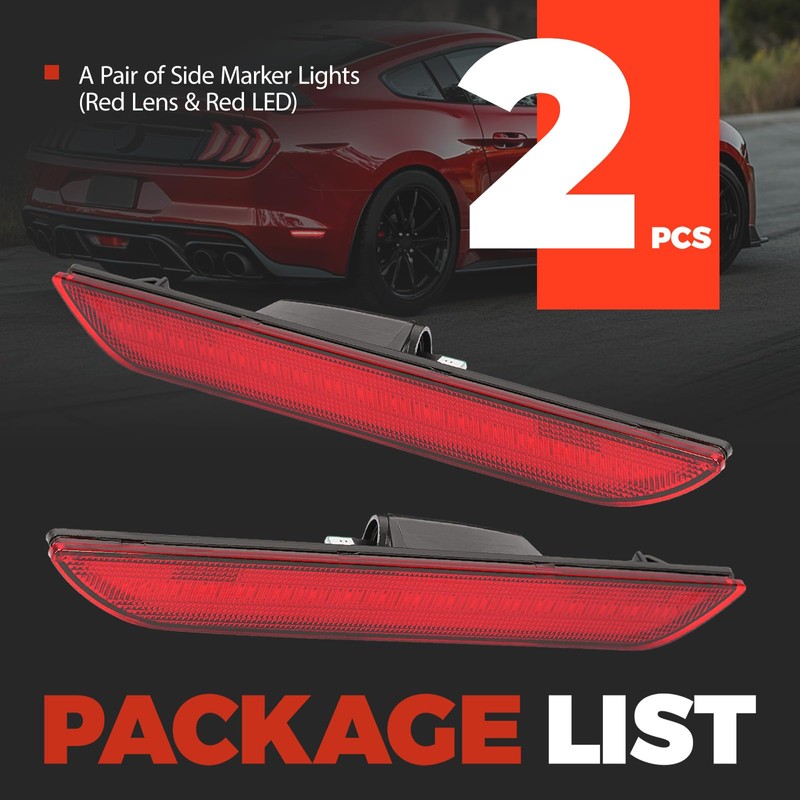 HECASA Side Marker Light Compatible with 2015-2023 Ford Mustang Rear