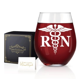 Perfectinsoy RN Registered Nurse Wine Glass, Funny Stemless Wine Glass Gifts for RN Nurse, Registered Nurse Gifts for Women Men, Graduation Gifts for Nurse Student, Nurses Week Birthday Gifts for RN