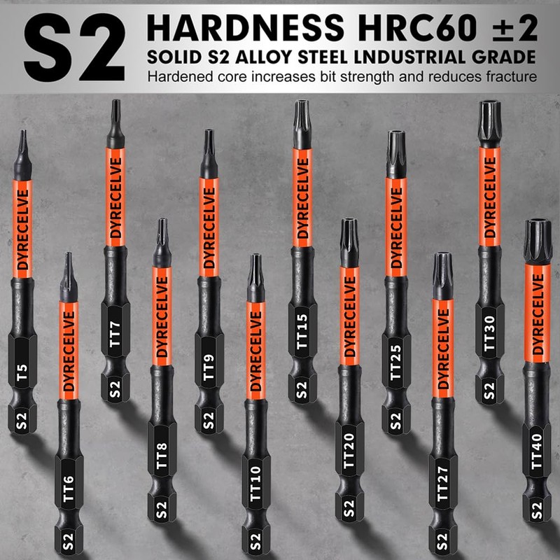 Impact Security Torx Bit Set 6-Inch Long (8-Pack T8-T40), S2