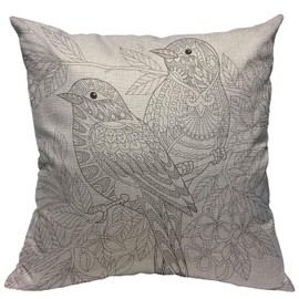 VERSUSWOLF Throw Pillow Covers Sparrows Sitting On Blooming Tree Branch Free Sketch for Adult Anti Stress Coloring Book Page Cotton Linen Decorative Square Pillowcases Cushion Cover 18 X 18 Inch