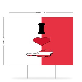 I Love My Country,Austria Yard Sign with H-Stakes 18x24 Inch Double Sided Corrugated Plastic Outdoor Sign Austria Flag Map Yard Signs for Road Street Countryside Lawn Decor