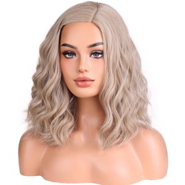 WTHCOS Blonde Wigs for Women Girls Short Curly Wavy Wig Short Bob Wig Side Part Wig Blonde wig Heat Resistant Synthetic Wigs for Cosplay Costume Party