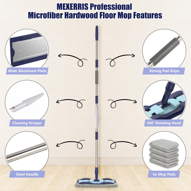 MEXERRIS Microfiber Floor Mop for Hardwood Laminate Tile Floor Cleaning:
