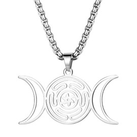 OIDEA Wheel of Hecate Necklace: Stainless Steel Triple Moon Goddess Hekate Pendant Necklaces Amulet Wiccan Pagan Jewelry Gifts for Mens Womens, Silver