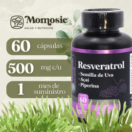 Resveratrol + Uva + Piperina + Acai | Kit Antioxidante Natural + Cardo Mariano | Apoyo Celular Diario | Detox Herbolario Sin Aditivos | Momosie