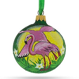 BestPysanky Pink Flamingos Glass Christmas Ornament 3.25 Inches