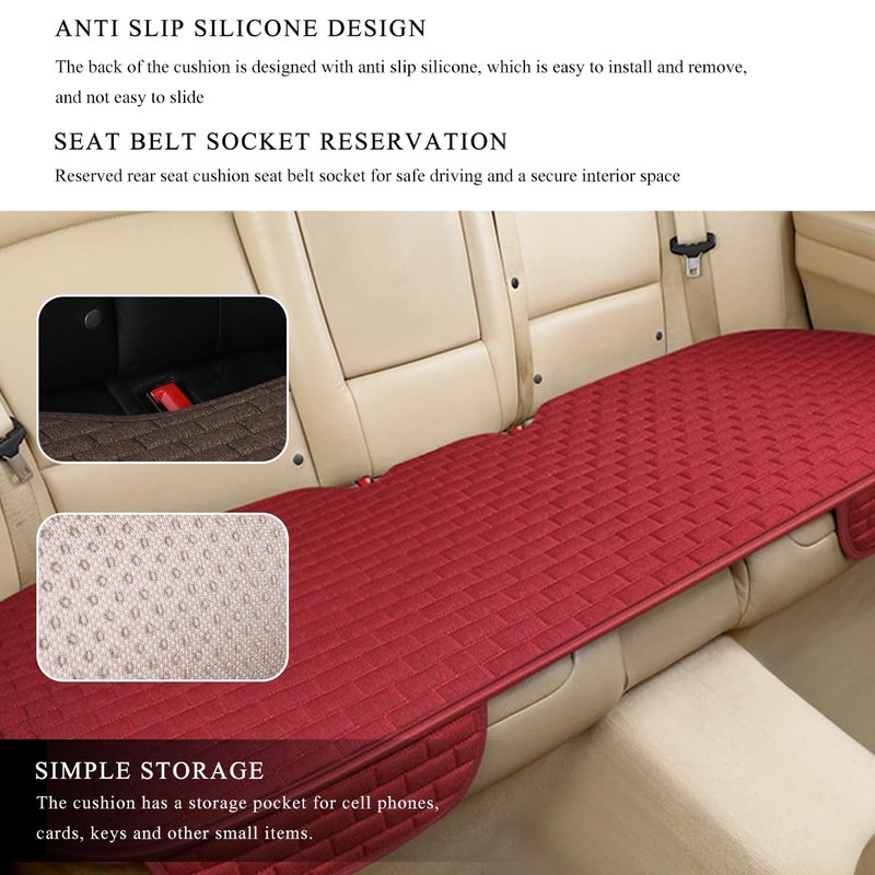 BWBWND Linen Car Seat Cover, Anti-Slip Bottom Bench Protector Rear