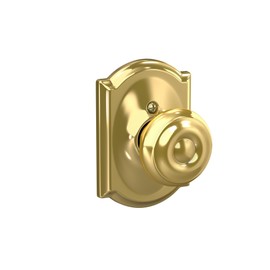 SCHLAGE Georgian Knob with Camelot Trim Non-Turning Lock, Bright Brass (F170 GEO 605 CAM)