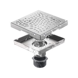 4 Inch Square Shower Floor Drain with Flange,Quadrato Pattern Grate Removable,Food-Grade SUS 304 Stainless Steel (silver4x4)