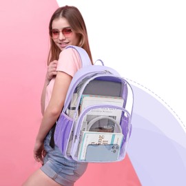 Dafelile Clear Backpack Clear Bookbag for Girls Heavy Duty TPU Transparent Bookbag Large Capacity Purple Clear School Backpack Clear Backpack for Concert Work Sport Travel