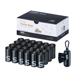 Typlastics Poop Bags for Dogs with Dispenser, Unscented Waste Bags, 360 Count, 24 Pack of 15, Black,70% Recycled Content