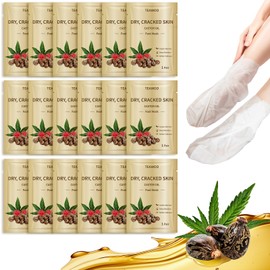 TEAWOO 18 Pairs Moisturizing Foot Masks with Castor Oil & Jojoba Oil, Intensely Hydrating Foot Mask for Dry Cracked Feet, Moisturizing Socks for Cracked Heel Treatment