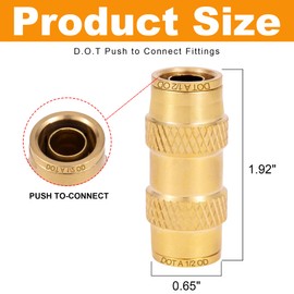 FullMayPro 1/2'' Dot Push-To-Connect Fittings,Air Brake Line Fittings，Dot Tube OD Pneumatic Fittings,Air Fittings Straight Union for Trucks Trailers,Air systems and More (2PCS)