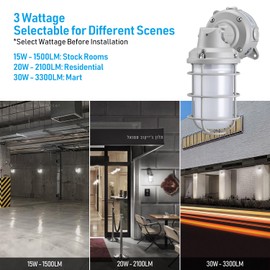 LEONLITE 3CCT LED Vapor Tight Jelly Jar Light, 15W/20W/30W Industrial Integrated Vapor Proof Jar Light, 3000K 40000K 5000K Wall/Ceiling Caged Mount Vapor Tight Light Fixture, 100-277V, UL, Pack of 2