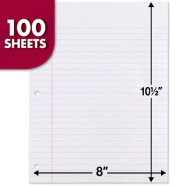 Mead Loose Leaf Paper, Filler Paper, Reinforced, Wide Ruled, 100 Sheets, 10-1/2" x 8", 3 Hole Punched, 3 Pack (38038)