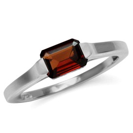 Silvershake 1.1 Ct Natural Octagon Red Garnet January Birthstone 925 Sterling Silver East-West Solitaire Gemstone Promise Ring Size 8