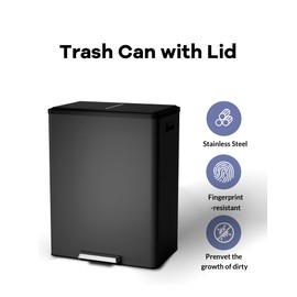 Garvee Dual Trash Can for Recycling and Trash, 2 x 30 L (60 L) Stainless Steel Kitchen Trash Can with Lid and Foot Pedal, Double Compartment Garbage Can, with Recycling Bin, 2 x 8 Gallon