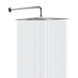 Rain Shower Head With Extension Arm, NearMoon Square Shower Heads, Large Stainless Steel Rainfall Showerhead-Waterfall Full Body Coverage (16 Inch Shower Head With 20 Inch Shower Arm, Chrome)