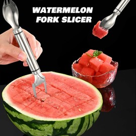 Watermelon Fork Slicer Cutter, Stainless Steel 2-in-1 Watermelon Fork Slicer，2024 New Watermelon Fork Slicer Cutter Slicer Tool, for Summer Family Party Camping Kitchen(3 Pcs)