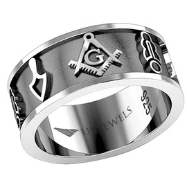 US Jewels Masonic Men's 925 Sterling Silver 8mm Master Mason Band Ring, Size 10.5