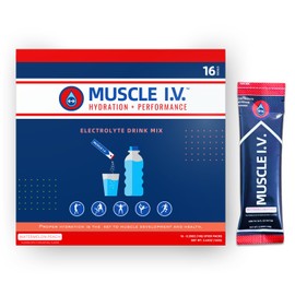 Muscle I.V.® Hydration Electrolyte Drink Mix - Watermelon Peach - 16 Easy Open Single Serve Powder Stick Packs | Caffeine Free | Gluten Free | Soy Free | Non-GMO | 100% Vegan