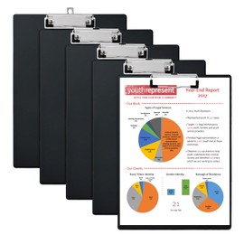 Hotyin Clipboards A4 Pack of 5 Clipboards with Flat Clip, Plastic Clipboards, Clipboards for Office, School, Hospital Supplies, Black