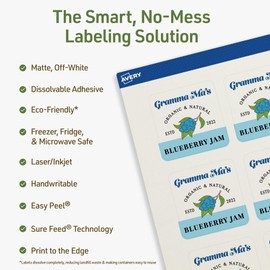 Avery Dissolvable Square Labels, Sure Feed Technology, 2-1/8" x 2-1/8", Matte White, Print-to-The-Edge, Laser/Inkjet Printable, 120 Labels Total