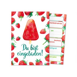 Junaversum 12 Invitation Cards with 12 Envelopes for Children's Birthday Girls Strawberries Children Summer Party Cool Colourful Invitations Birthday Invitations Kids